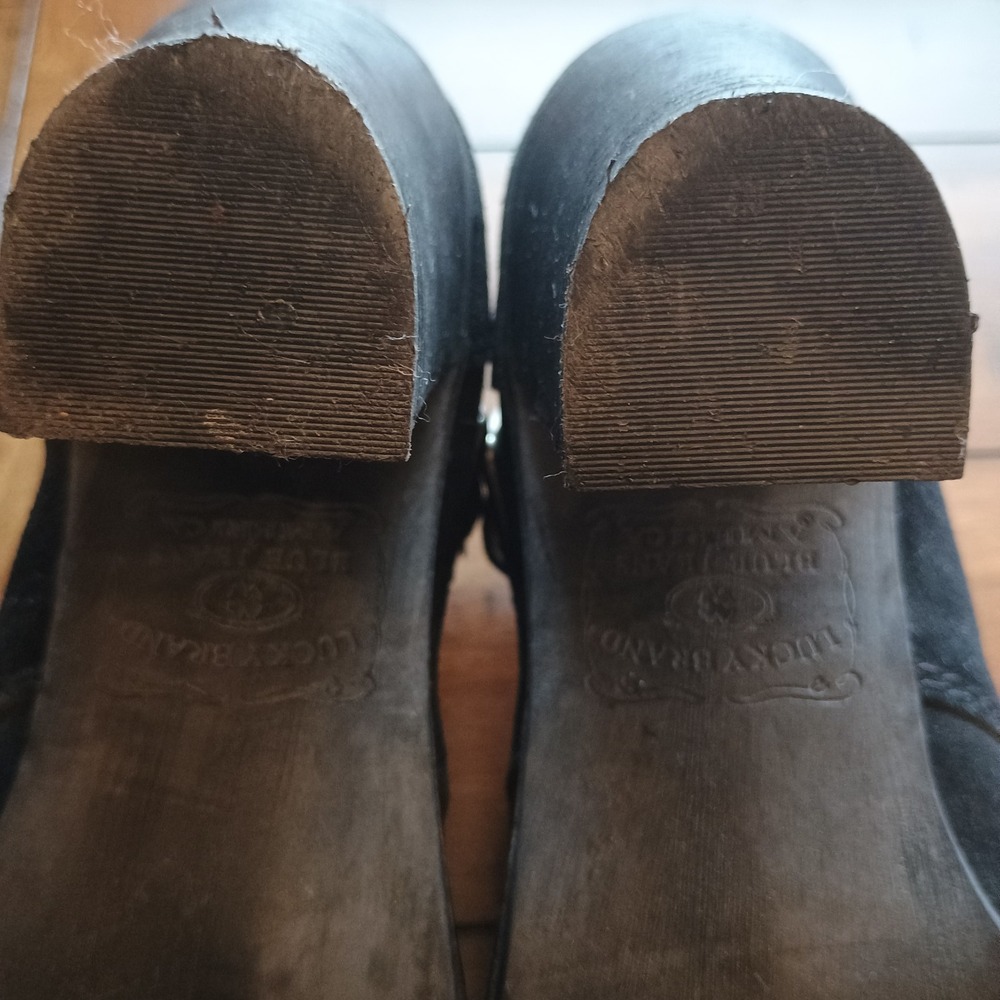 LUCKY BRAND Mickie Women's 8.5 M Black Suede Leather Ankle‎ Heel Buckle Boots - Picture 11 of 11